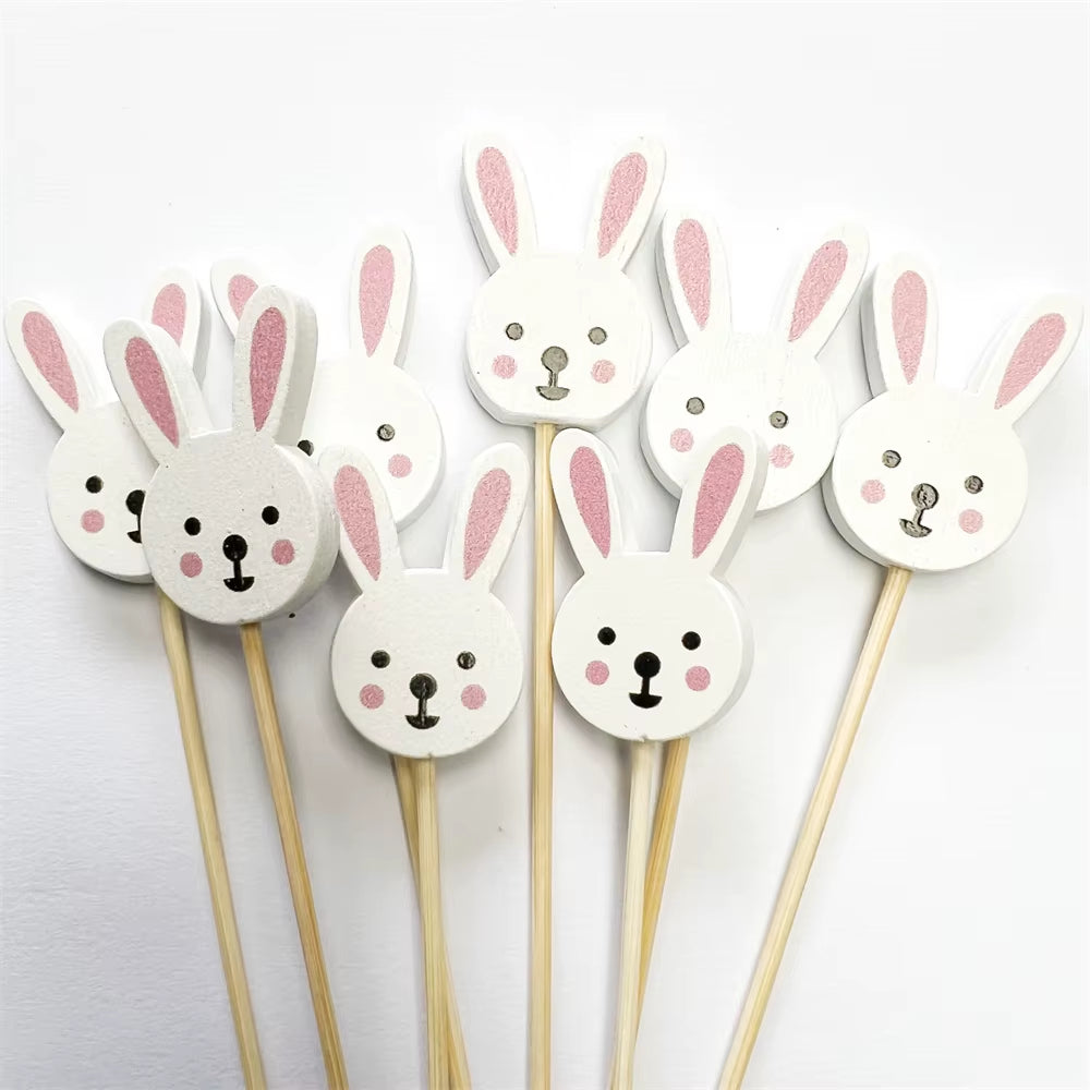 50/100Pcs Easter Disposable Bamboo Skewers Rabbit Easter Eggs Fruit Fork Food Picks Sandwich Buffet Stick Easter Decoration 2026