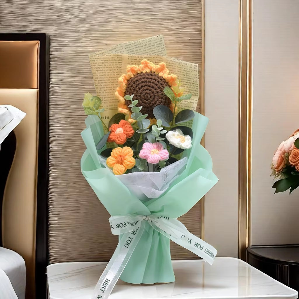 1Pc Crochet Bouquet, Efun Handmade Sunflower Daisy Bouquet Valentine'S Day Anniversary Wedding Ms Day Birthday Gift