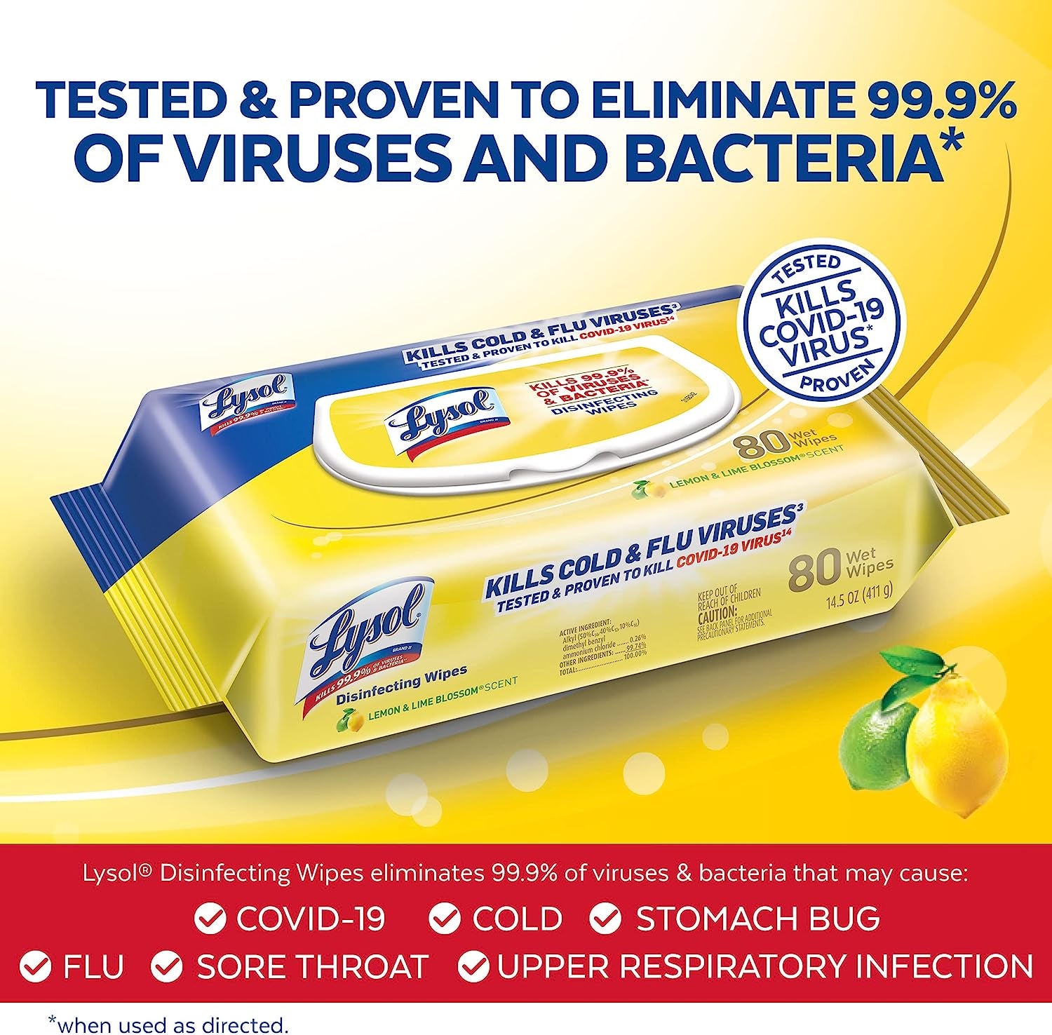 Disinfectant Handi-Pack Wipes, Multi-Surface Antibacterial Cleaning Wipes, for Disinfecting and Cleaning, Lemon and Lime Blossom, 480 Count (Pack of 6)