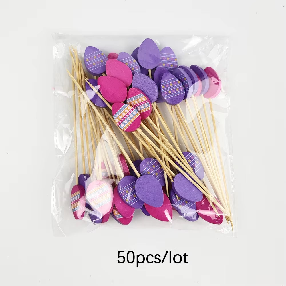 50/100Pcs Easter Disposable Bamboo Skewers Rabbit Easter Eggs Fruit Fork Food Picks Sandwich Buffet Stick Easter Decoration 2026
