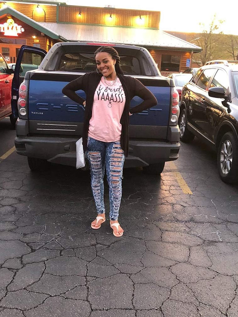 Bride T Shirt I Said Yaass Diamond Ring Wedding Honeymoon Shirts Women Vacation Bachelorette Party Tees Tops Size M (Pink)