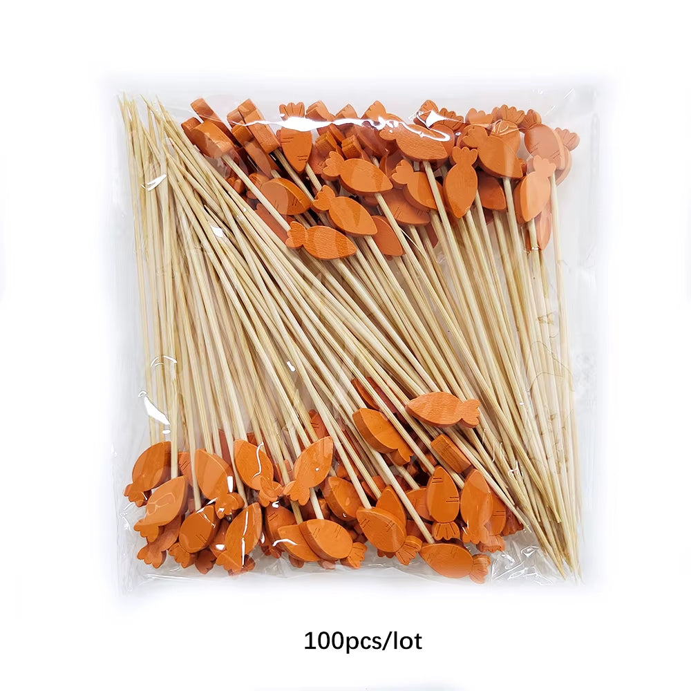 50/100Pcs Easter Disposable Bamboo Skewers Rabbit Easter Eggs Fruit Fork Food Picks Sandwich Buffet Stick Easter Decoration 2026