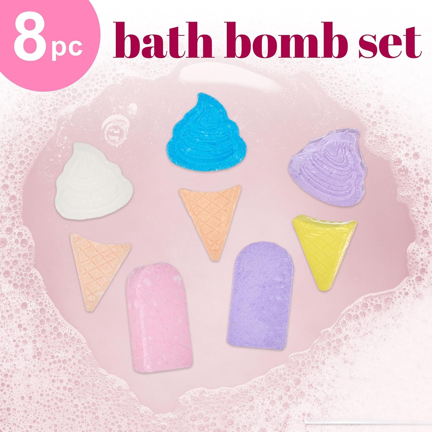 8Pc Ice Cream Bath Treats Bath Bomb Collection - Scented Gift Set, Non Toxic, Spa Gifts for Girls, Aromatherapy Bath Bombs for Girls, Kids Bath Accessories