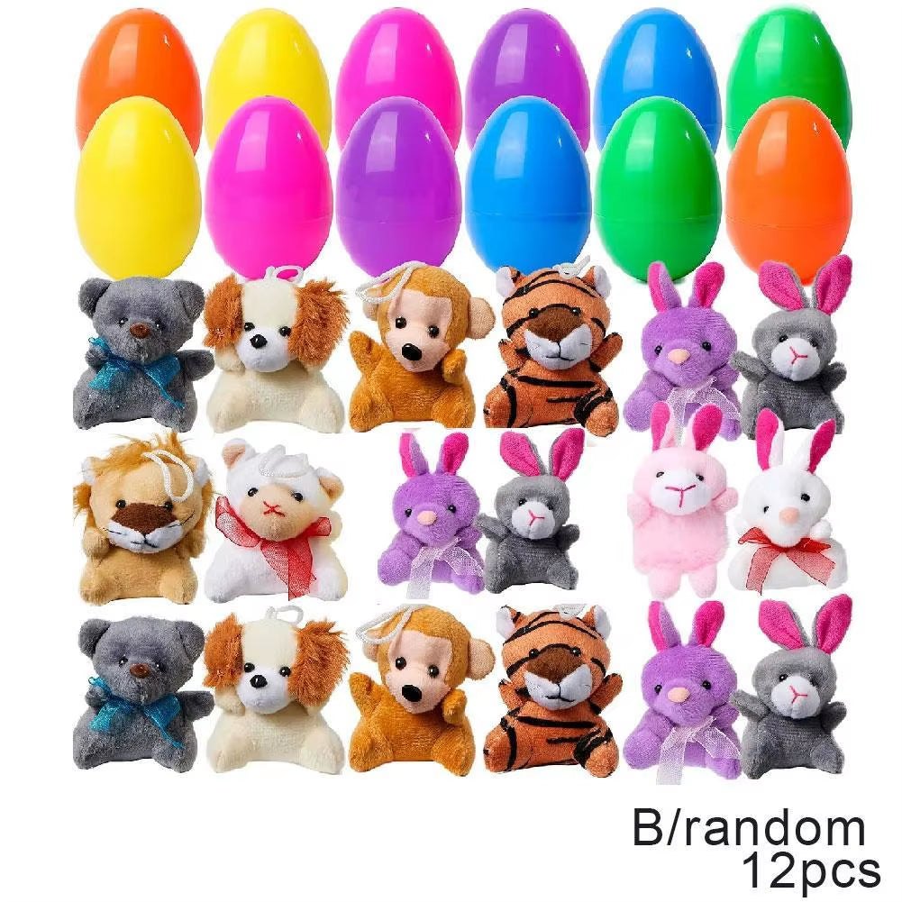 12 Pack Prefilled Easter Eggs with Mini Stuffed Animal Plush Toys Easter Basket Stuffers for Easter Egg Hunt Easter Party Favors