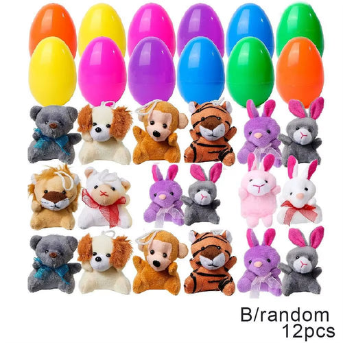 12 Pack Prefilled Easter Eggs with Mini Stuffed Animal Plush Toys Easter Basket Stuffers for Easter Egg Hunt Easter Party Favors