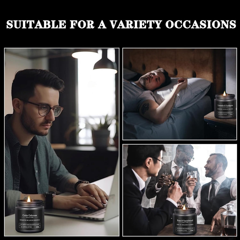 8 Pack Scented Candles for Men, Masculine Candle Gift Set with Smoky & Woody Scents, Soy Wax Aromatherapy Candles for Home, Birthday Gift for Him, Boyfriend, Spring Candles