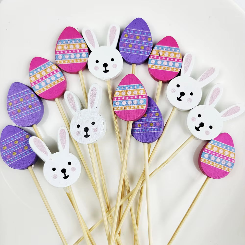 50/100Pcs Easter Disposable Bamboo Skewers Rabbit Easter Eggs Fruit Fork Food Picks Sandwich Buffet Stick Easter Decoration 2026