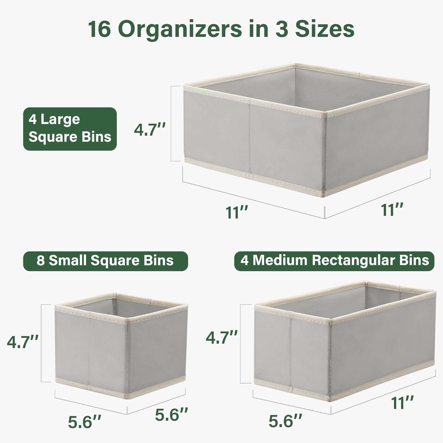 16 Pack Drawer Organizer Clothes, Dresser Drawer Organizers for Clothing Fabric Foldable Closet Organizers and Storage Bins for Baby Clothes, Nursery, Underwear, Bras, Socks