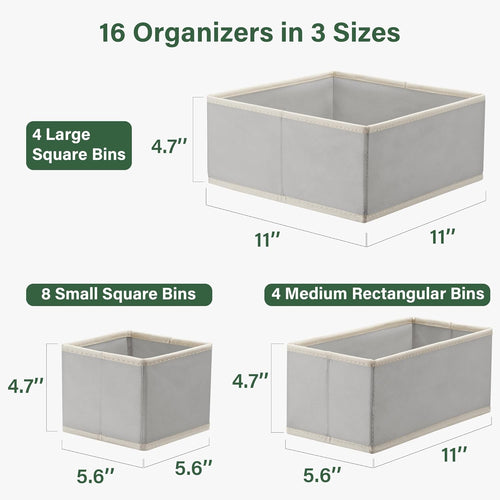 16 Pack Drawer Organizer Clothes, Dresser Drawer Organizers for Clothing Fabric Foldable Closet Organizers and Storage Bins for Baby Clothes, Nursery, Underwear, Bras, Socks