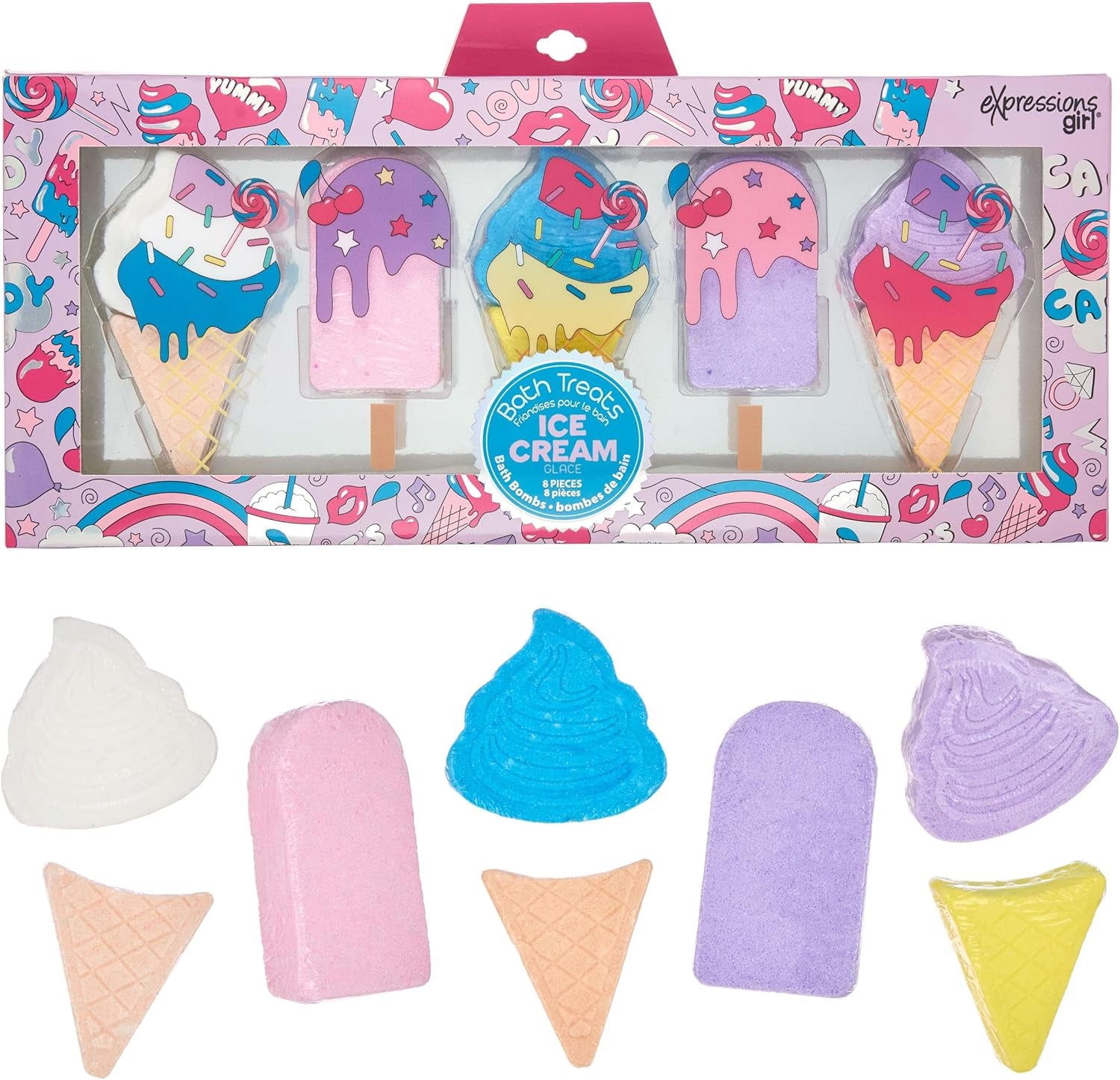 8Pc Ice Cream Bath Treats Bath Bomb Collection - Scented Gift Set, Non Toxic, Spa Gifts for Girls, Aromatherapy Bath Bombs for Girls, Kids Bath Accessories