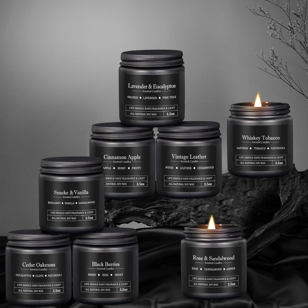 8 Pack Scented Candles for Men, Masculine Candle Gift Set with Smoky & Woody Scents, Soy Wax Aromatherapy Candles for Home, Birthday Gift for Him, Boyfriend, Spring Candles