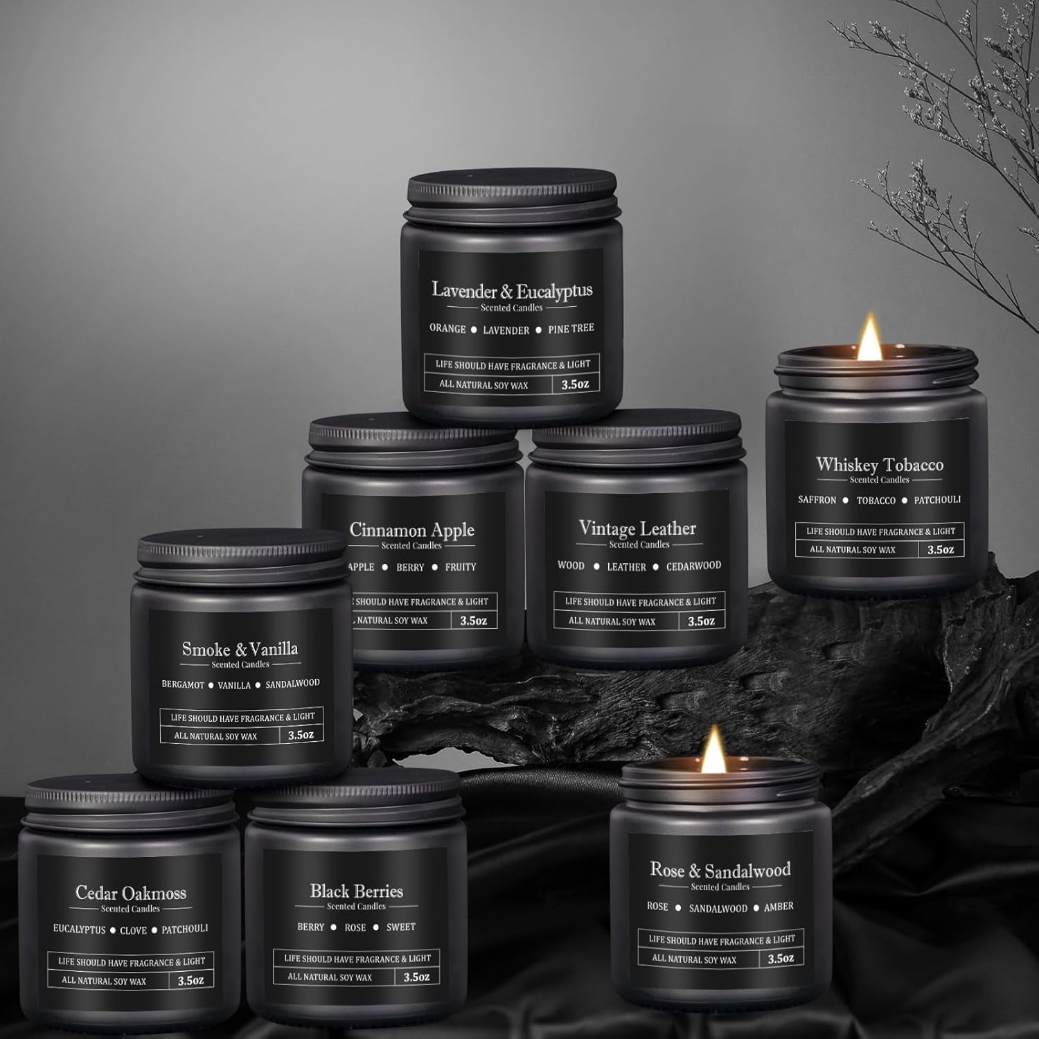 8 Pack Scented Candles for Men, Masculine Candle Gift Set with Smoky & Woody Scents, Soy Wax Aromatherapy Candles for Home, Birthday Gift for Him, Boyfriend, Spring Candles