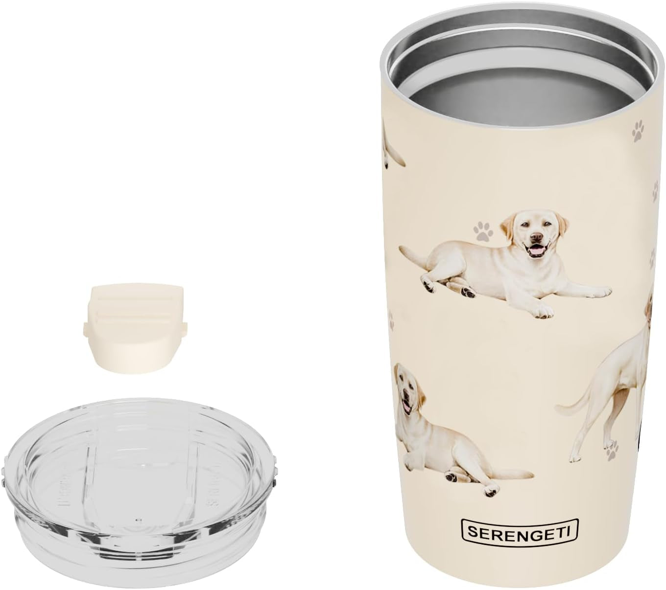 Labrador 20 Oz. Stainless Steel, Vacuum Insulated Tumbler with Spill Proof Lid - 3D Print - Insulated Travel Mug for Hot or Cold Drinks (Labrador Yellow Tumbler)