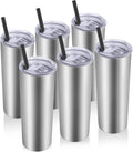 Stainless Steel Tumblers Bulk 6 Pack, 20 Oz Vacuum Insulated Skinny Tumblers with Lid and Straw, Double Wall Coffee Mug, Travel Water Cup