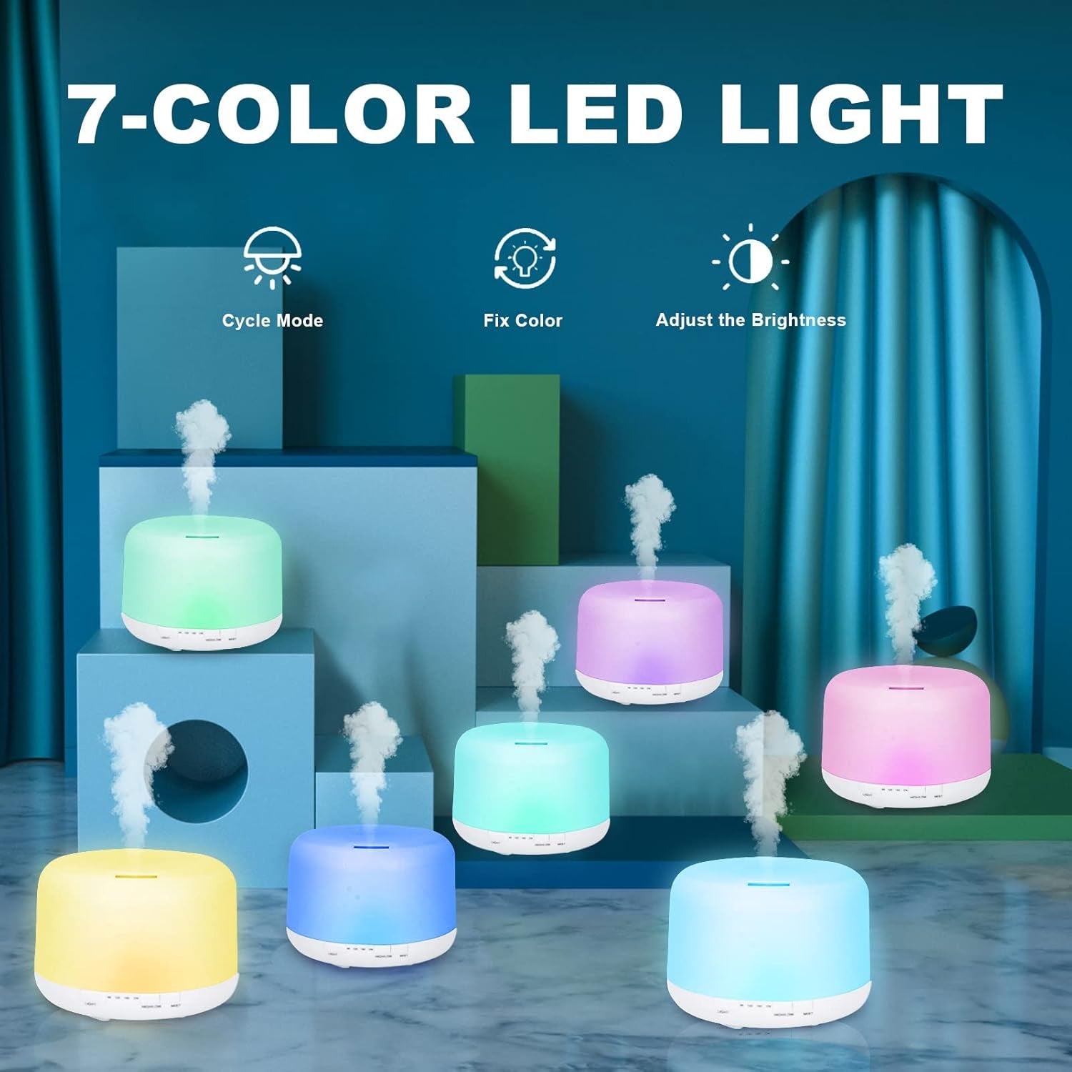 500ML Essential Oil Diffuser with Remote Control, BPA Free Ultrasonic Aromatherapy Diffuser with Auto Shut-Off Function,Cool Mist Humidifier for Office Home, White