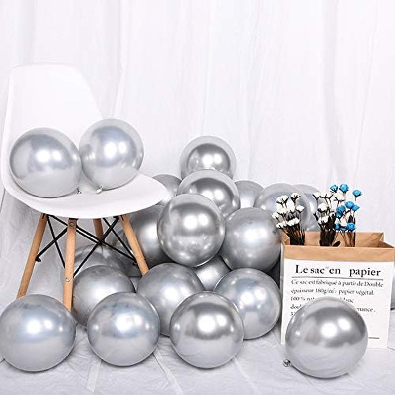 100Pcs Metallic Silver Latex Balloons Various Sizes Chrome Balloon 18/12/10/5 Inch Helium Balloon Perfect for Birthday Valentines Baby Shower Bridal Shower Wedding Anniversary Balloons